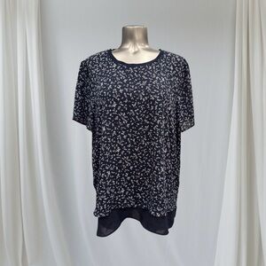 $8 Add-On 💟Hilary Radley Midnight Blue and Ivory Floral Top